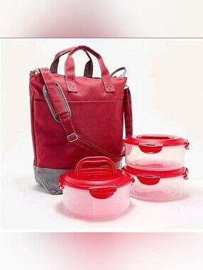 LocknLock Insulated Tote With 3-Piece Storage Set Red Gray Lock & Lock - NEW
